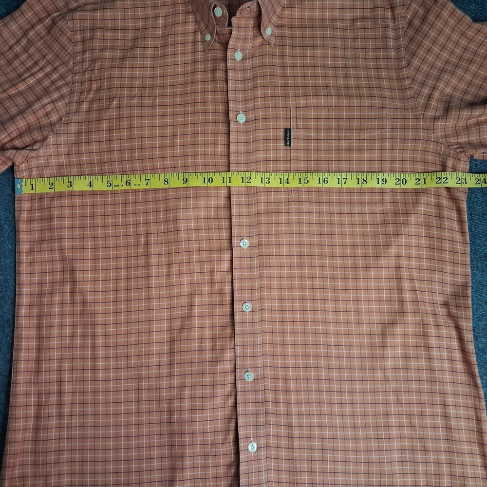 Barbour Mens Orange Tattersall Check Button Down Shirt Cotton Size Medium Preppy - Picture 2 of 10
